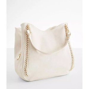 Miztique Chain Tote Purse Faux Leather Ivory Chain Gold  Bag tote shoulder